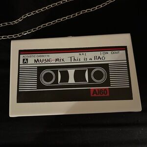 White Cassette Tape Print Crossbody Bag - Retro Music Design